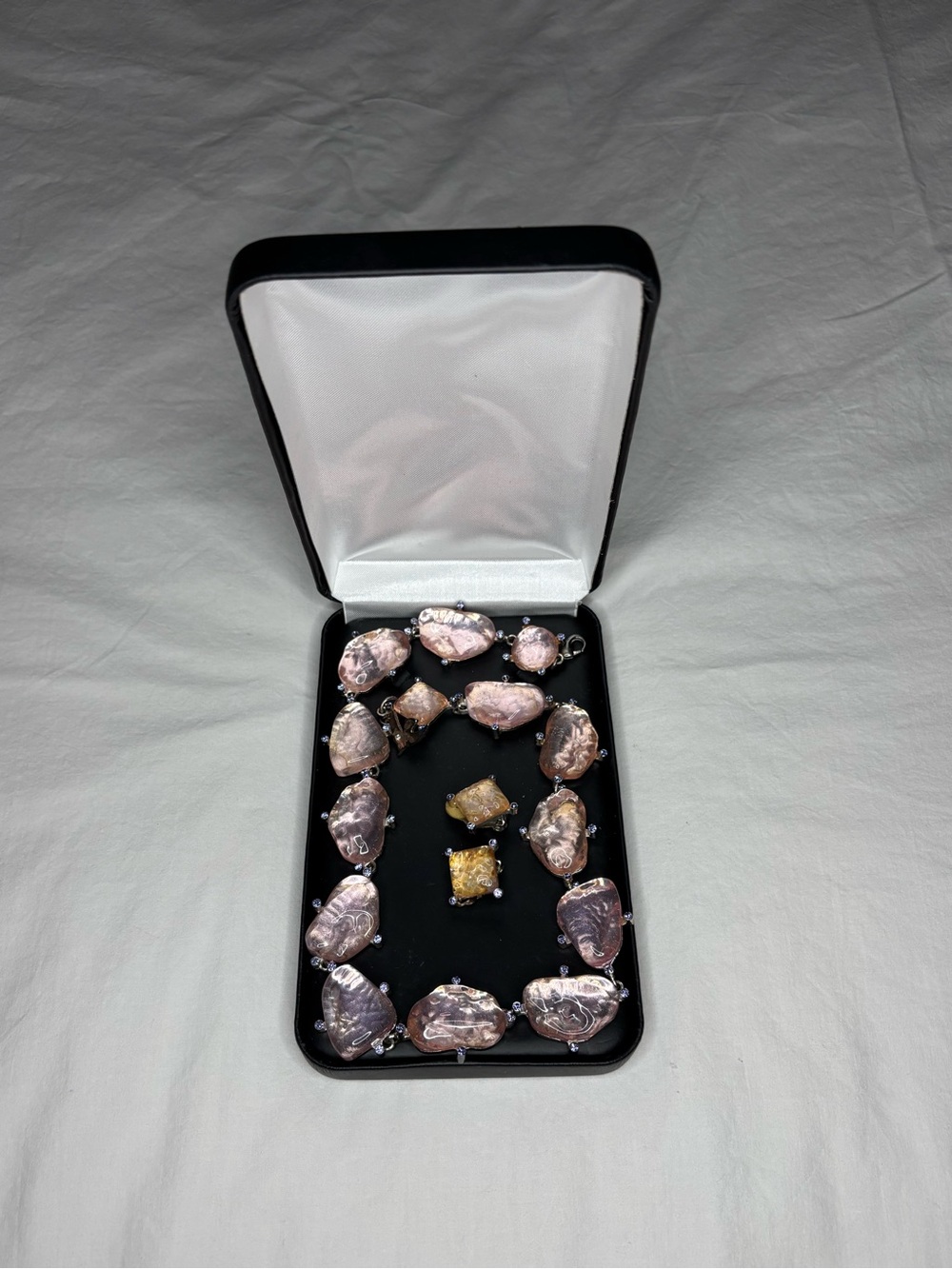 Cecile Jeanne Paris Necklace Molded Glass Bead & Gems Statement Runway Vintage